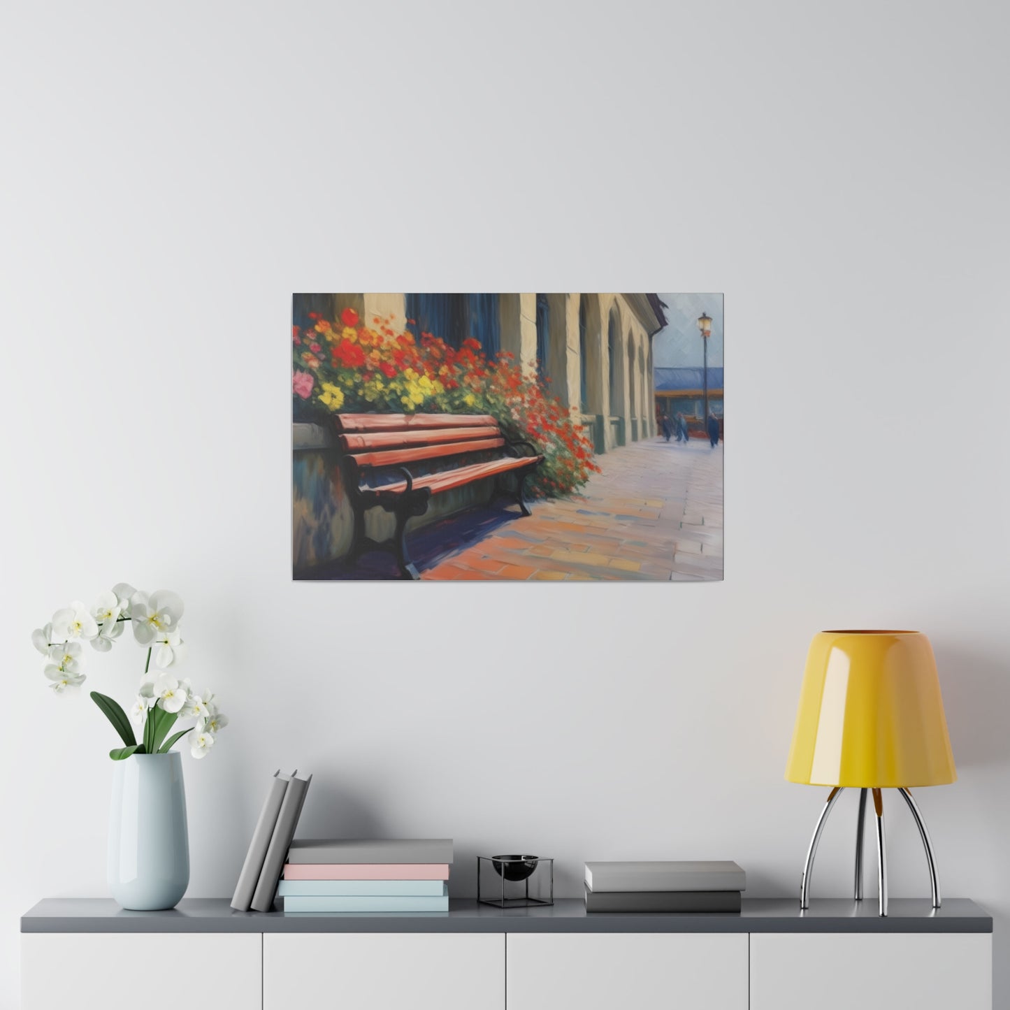 Bench Flowers, Wall Art, Matte Canvas, Stretched, 0.75"