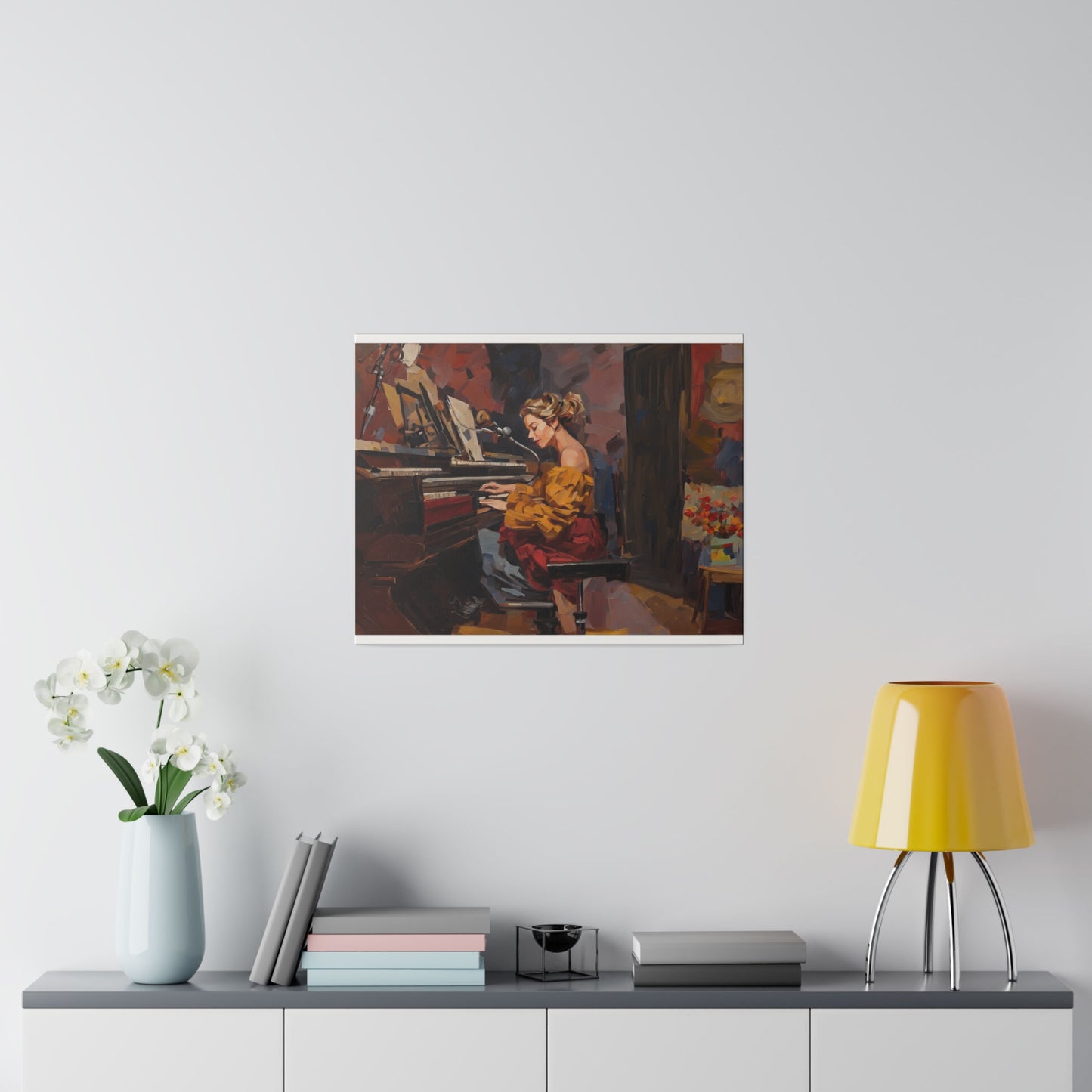 Woman playing piano, Wall Art, Matte Canvas, Stretched, 0.75"