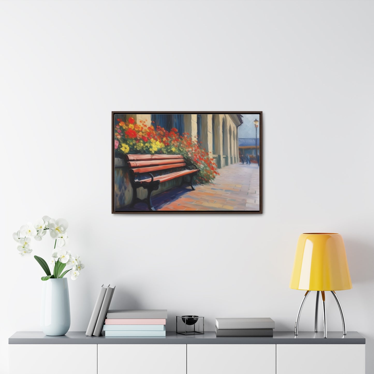 Bench Flowers, Wall Art, Gallery Canvas Wraps, Horizontal Frame