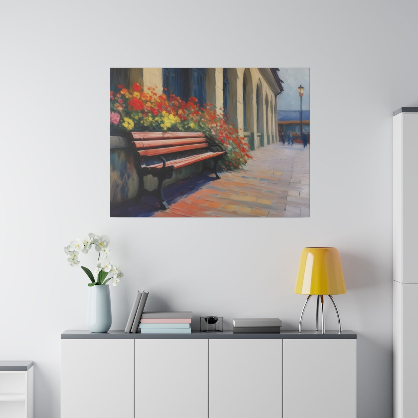 Bench Flowers, Wall Art, Matte Canvas, Stretched, 0.75"