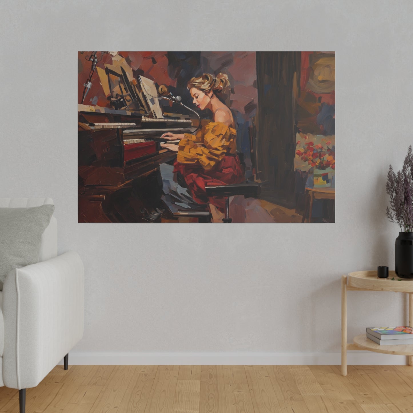 Woman playing piano, Wall Art, Matte Canvas, Stretched, 0.75"