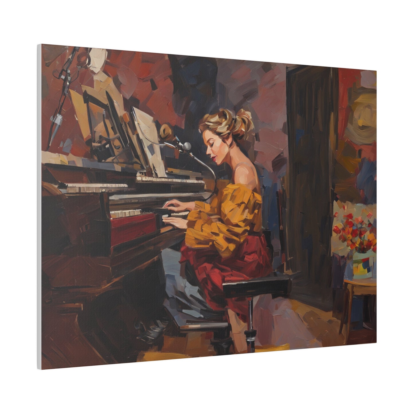 Woman playing piano, Wall Art, Matte Canvas, Stretched, 0.75"