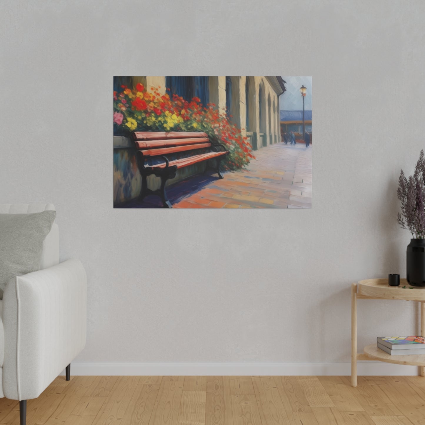 Bench Flowers, Wall Art, Matte Canvas, Stretched, 0.75"