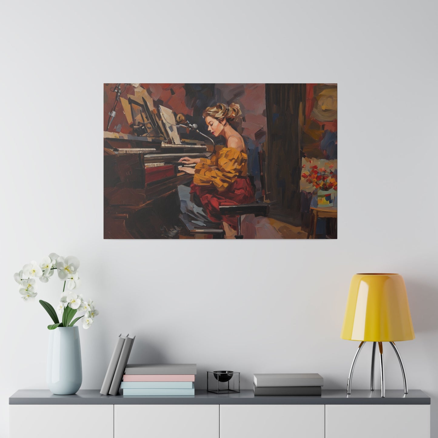 Woman playing piano, Wall Art, Matte Canvas, Stretched, 0.75"