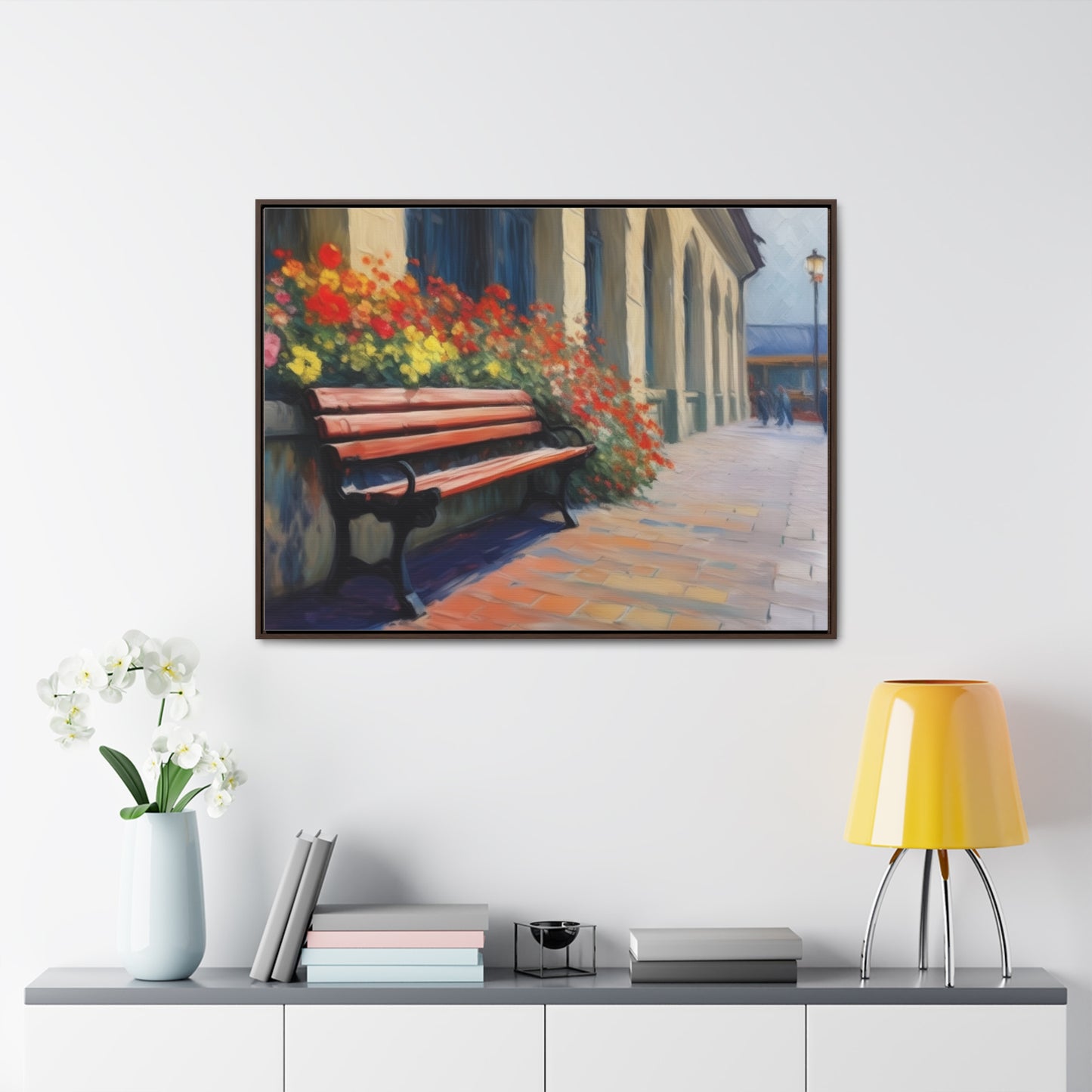 Bench Flowers, Wall Art, Gallery Canvas Wraps, Horizontal Frame