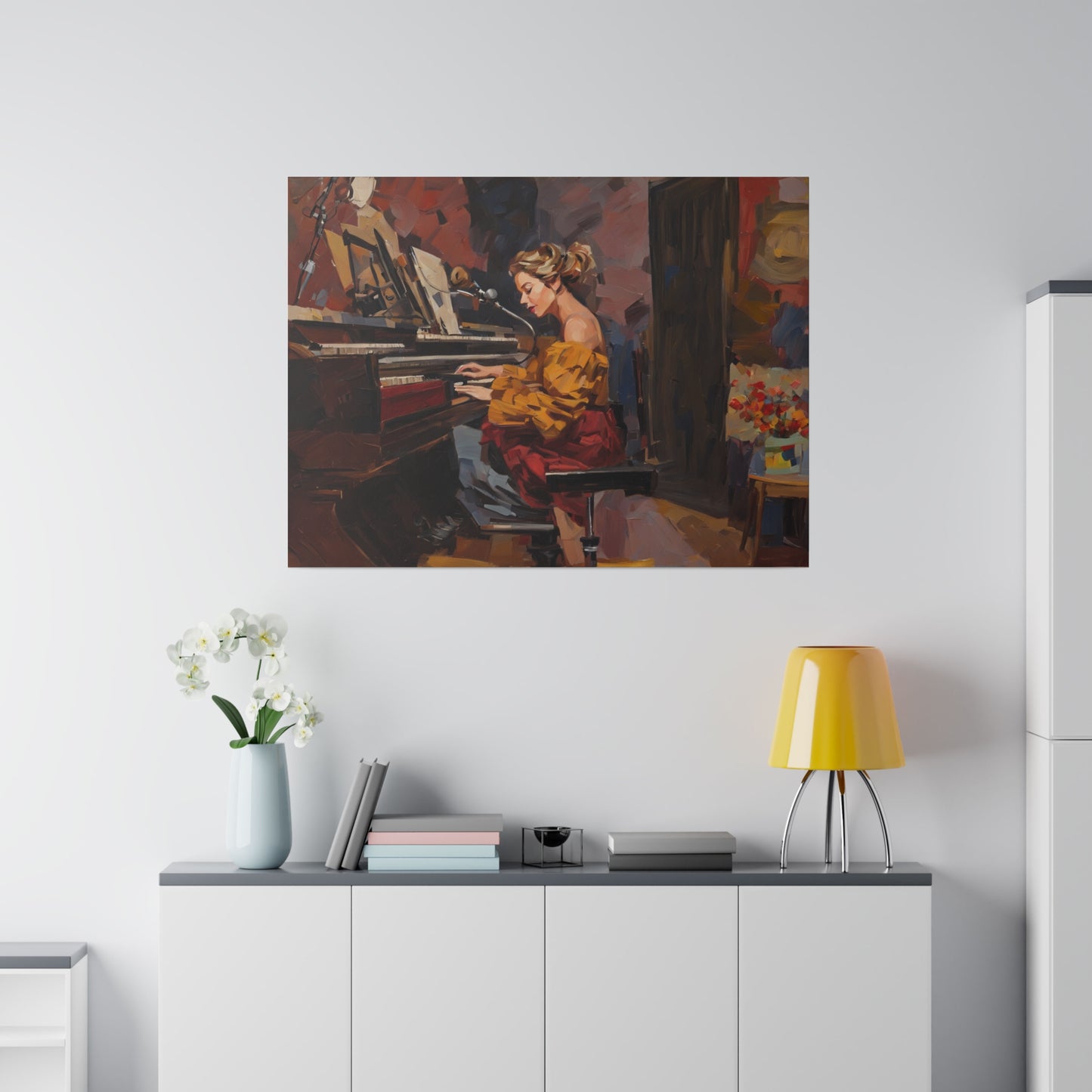 Woman playing piano, Wall Art, Matte Canvas, Stretched, 0.75"