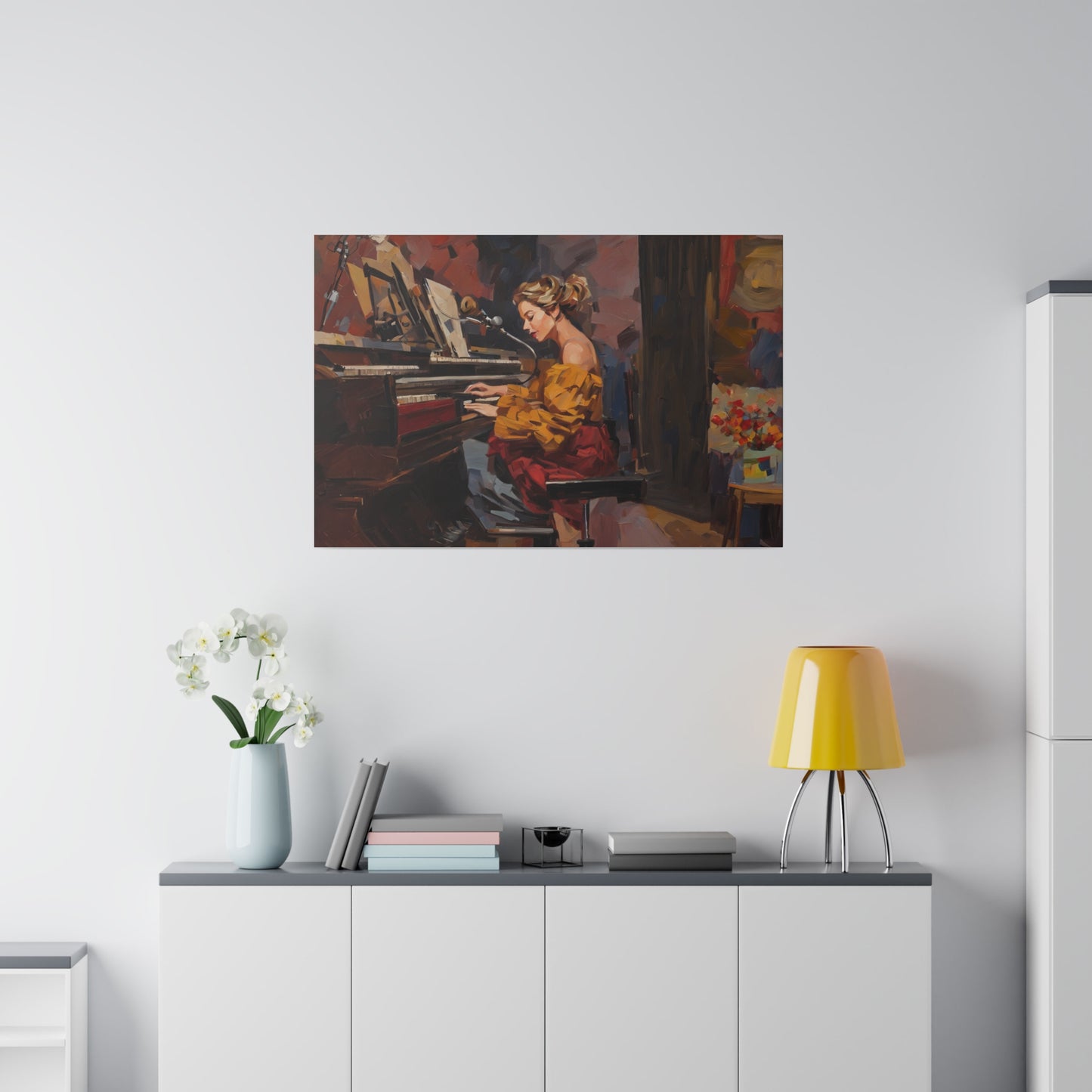 Woman playing piano, Wall Art, Matte Canvas, Stretched, 0.75"