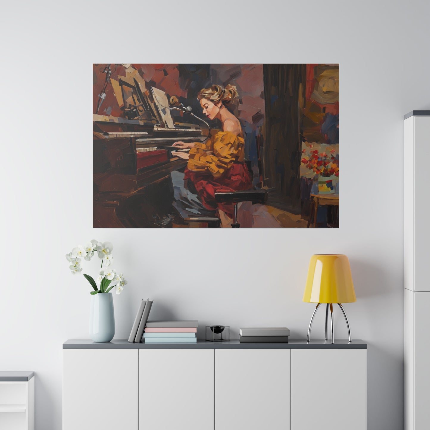 Woman playing piano, Wall Art, Matte Canvas, Stretched, 0.75"