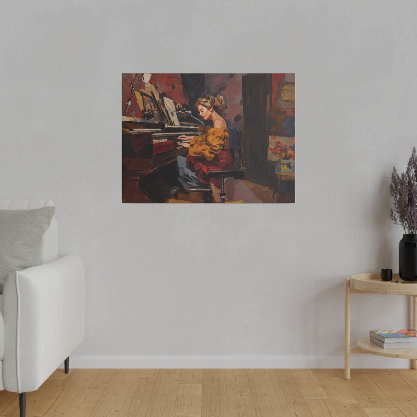 Woman playing piano, Wall Art, Matte Canvas, Stretched, 0.75"