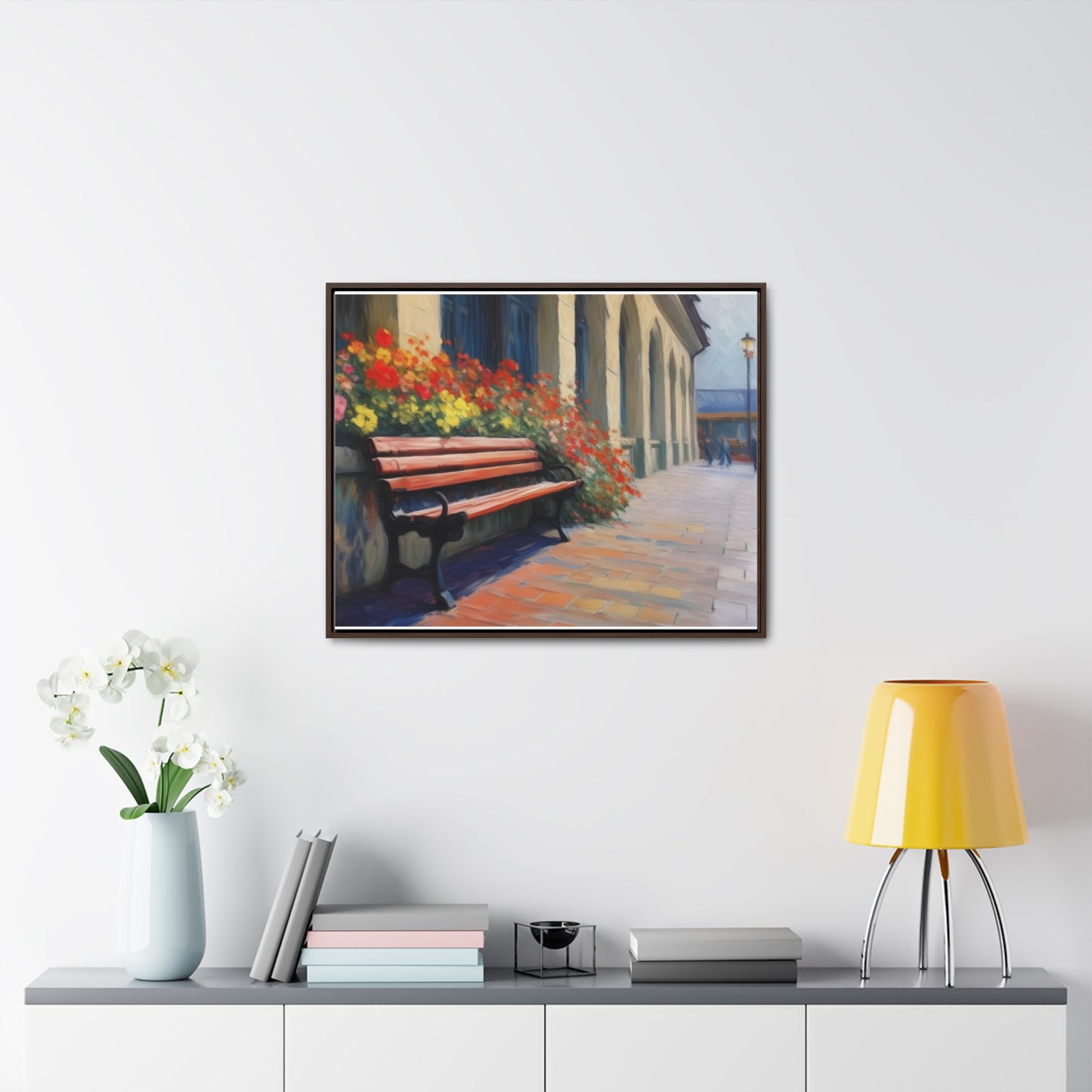 Bench Flowers, Wall Art, Gallery Canvas Wraps, Horizontal Frame