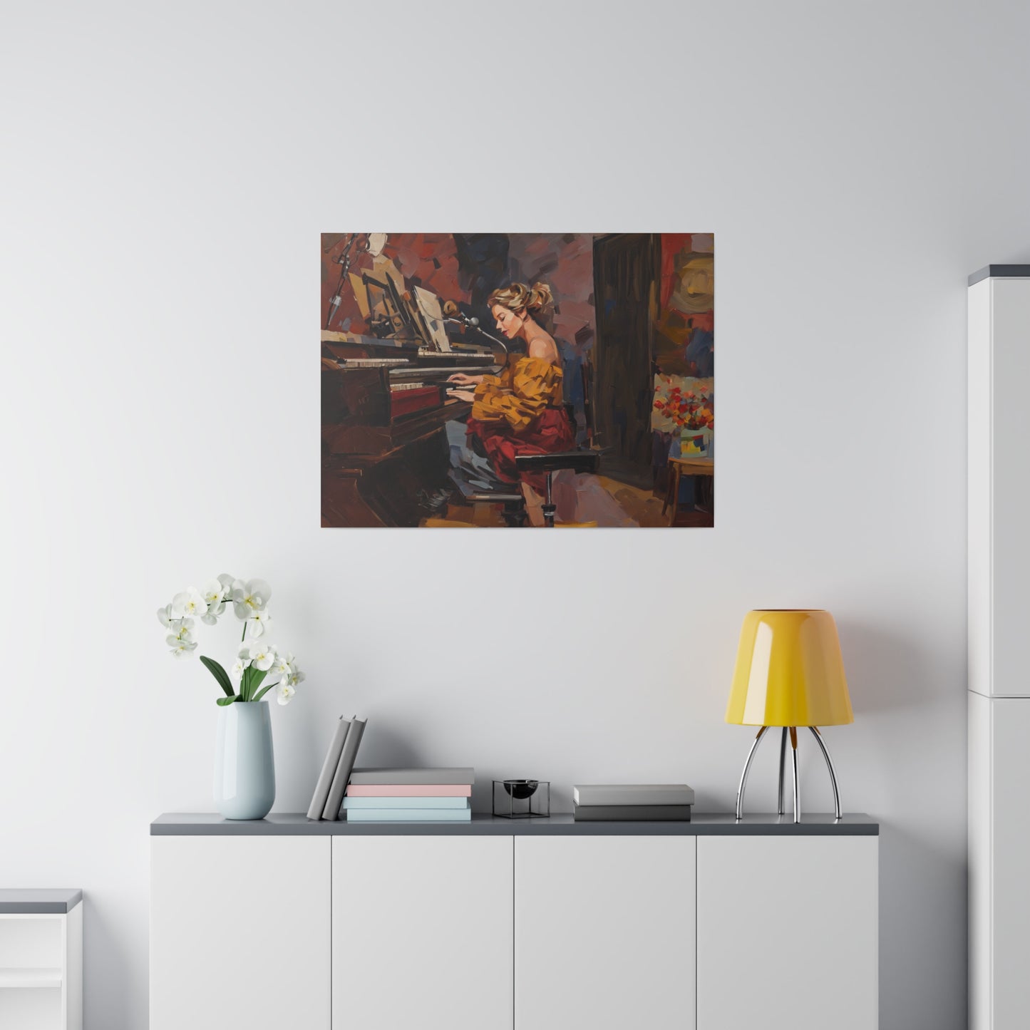 Woman playing piano, Wall Art, Matte Canvas, Stretched, 0.75"