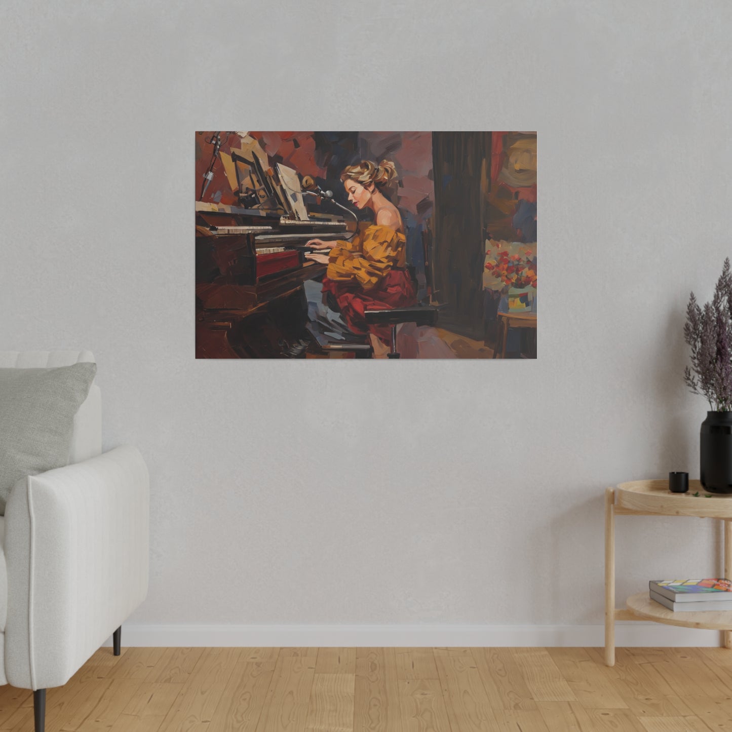 Woman playing piano, Wall Art, Matte Canvas, Stretched, 0.75"