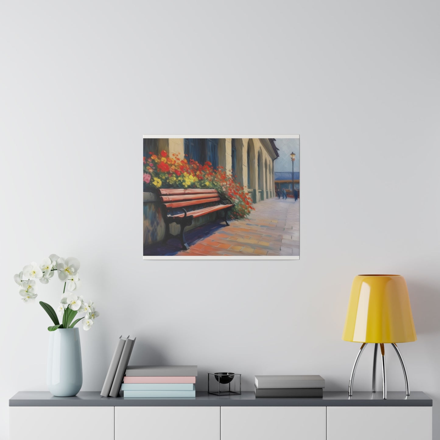 Bench Flowers, Wall Art, Matte Canvas, Stretched, 0.75"