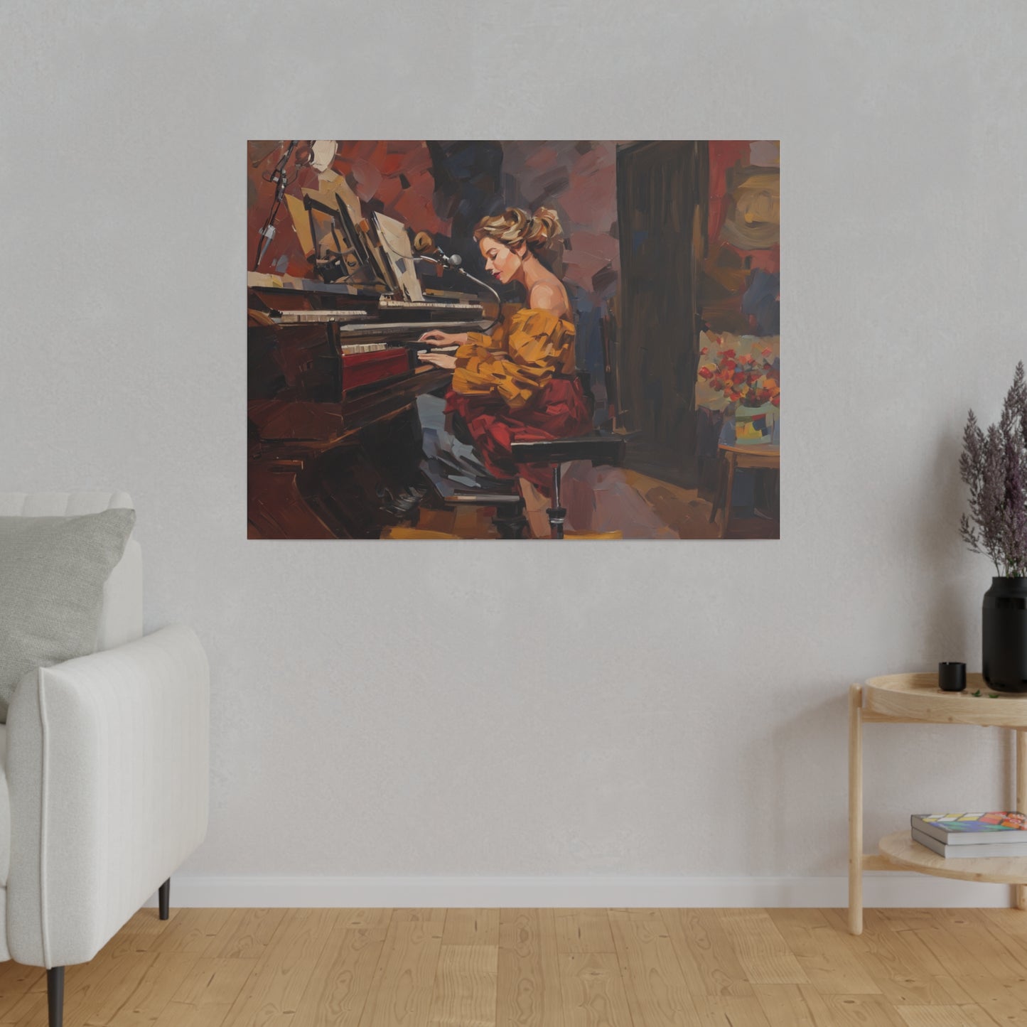 Woman playing piano, Wall Art, Matte Canvas, Stretched, 0.75"