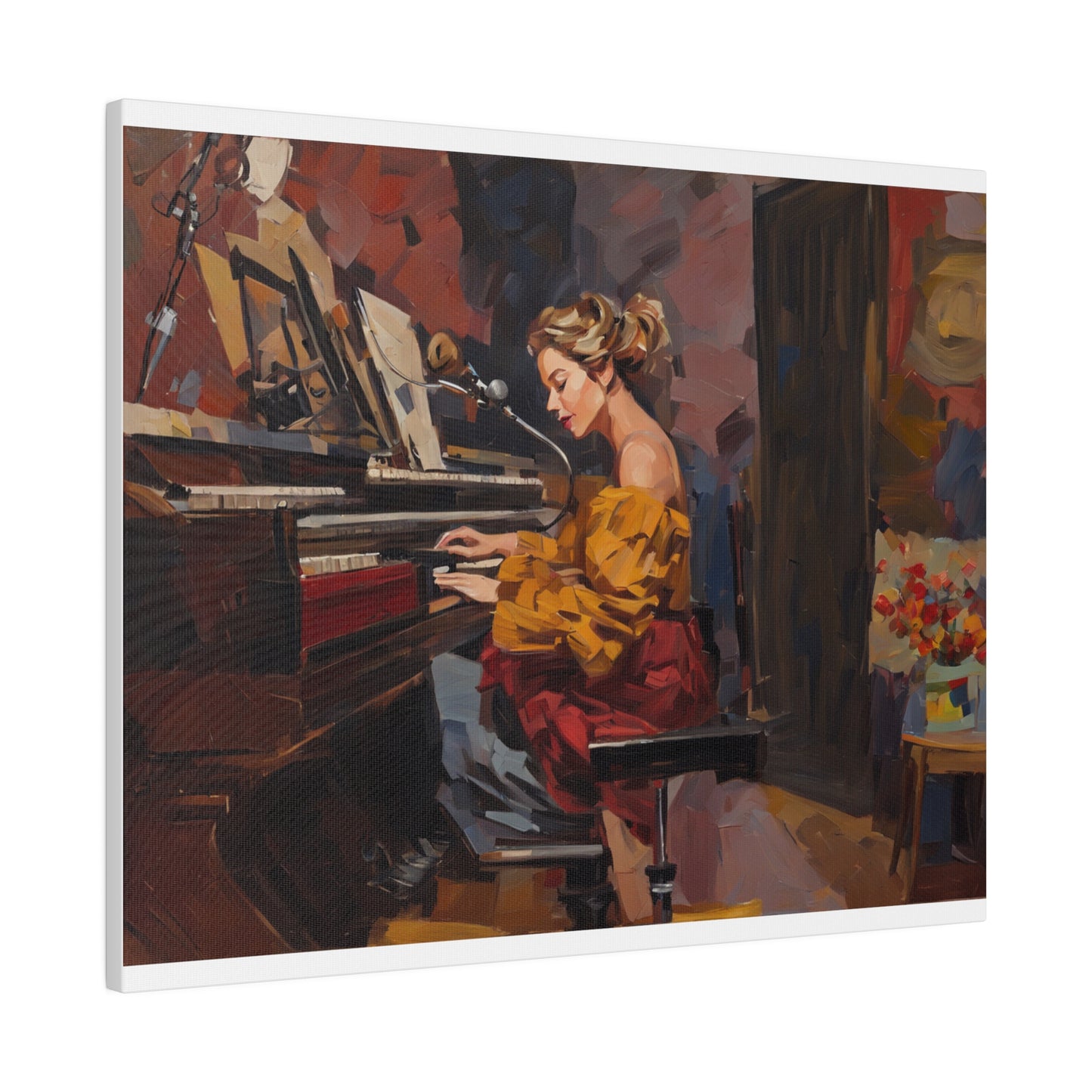 Woman playing piano, Wall Art, Matte Canvas, Stretched, 0.75"