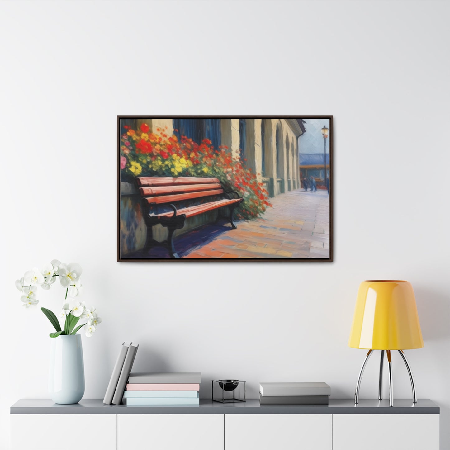 Bench Flowers, Wall Art, Gallery Canvas Wraps, Horizontal Frame