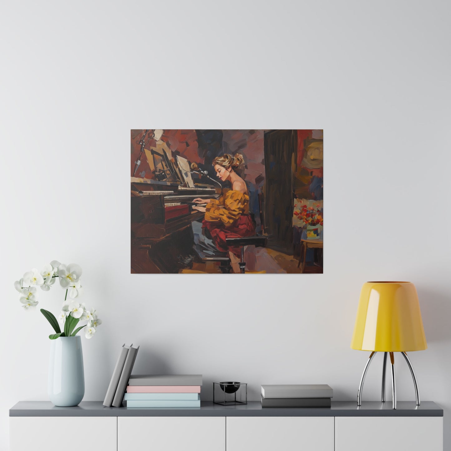 Woman playing piano, Wall Art, Matte Canvas, Stretched, 0.75"