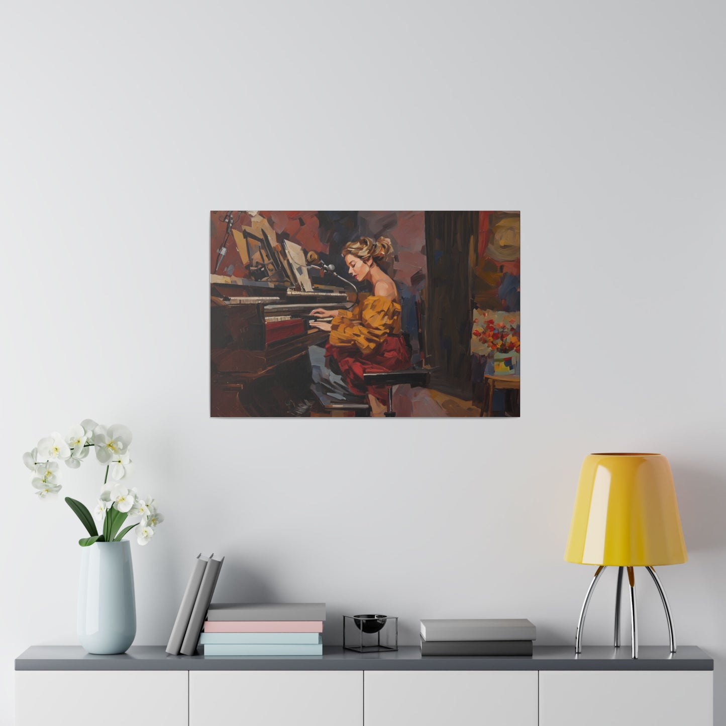 Woman playing piano, Wall Art, Matte Canvas, Stretched, 0.75"